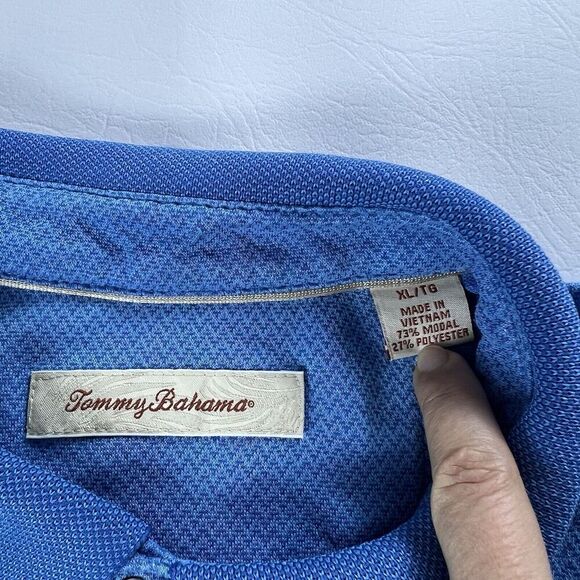 Tommy Bahama Men's Modal Polyester Textured Polo Shirt Blue Lightweight XL - Picture 12 of 16